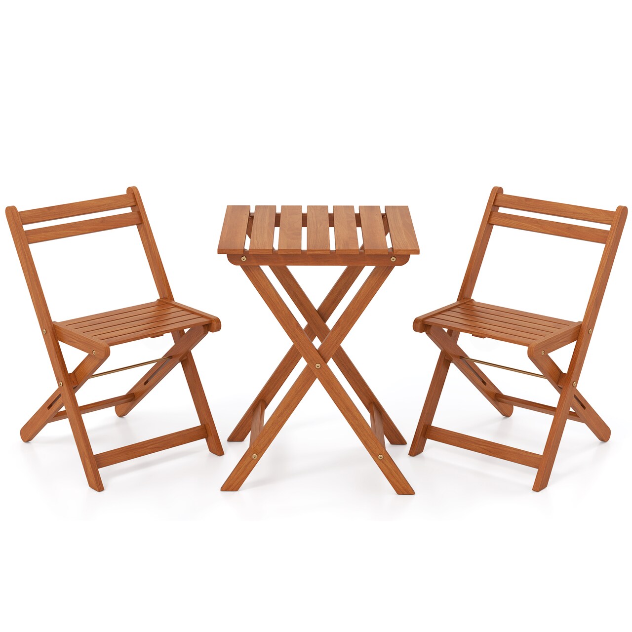 3-Piece Shorea Wood Outdoor Bistro Set with Folding Chairs & Teak Oil Finish Table